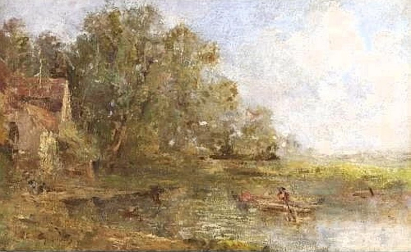 Paesaggio con casa e lago